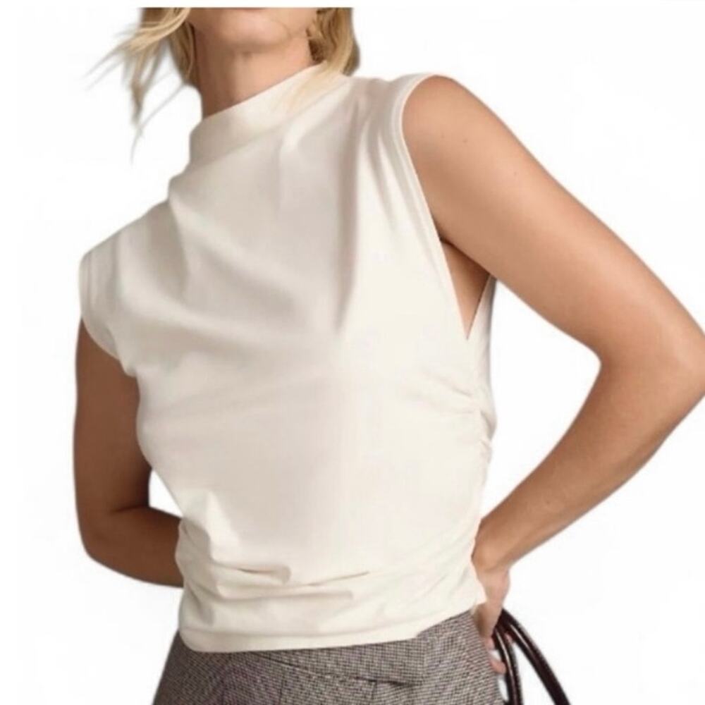 Womens Anthropologie Maeve Mock-Neck Muscle Tank Ivory Size XL EUC!